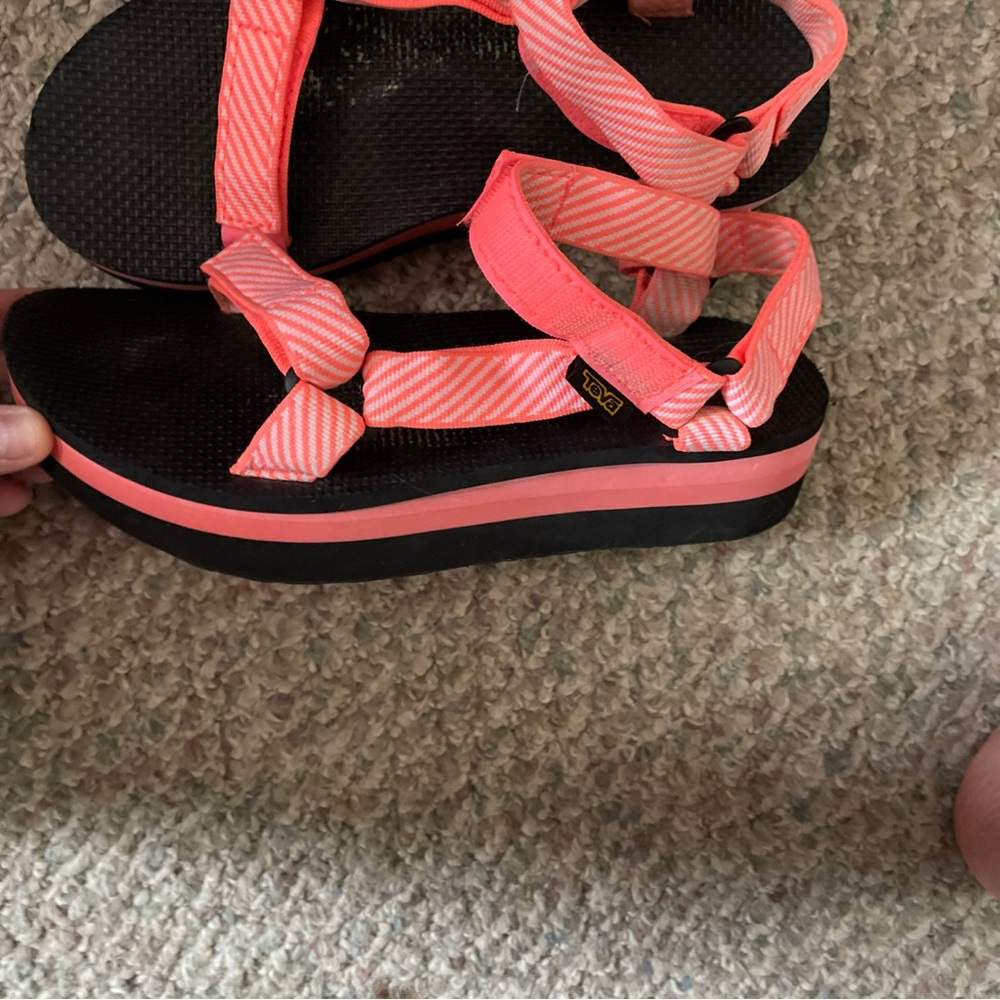 Teva Neon Pink and Black Striped Sandals